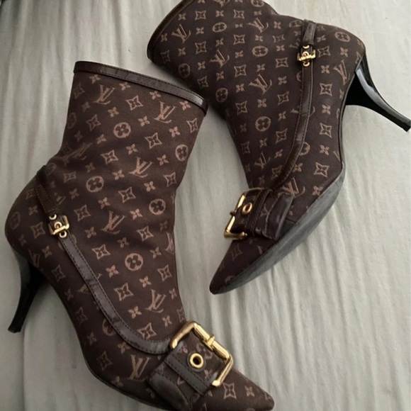 Louis Vuitton Monogram Heeled Boots with Gold Accents